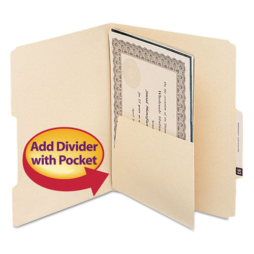 Self-adhesive Folder Dividers With 5.5" Pockets For Top/end Tab Folders, 1 Fastener, Letter Size, Manila, 25/pack