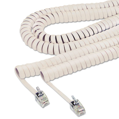 Coiled Phone Cord, Plug/plug, 12 Ft, Ivory