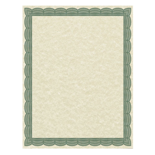 Parchment Certificates, Traditional, 8.5 X 11, Ivory With Green Border, 50/pack