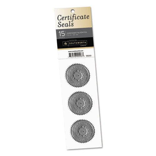 Certificate Seals, 1.75" Dia, Silver, 3/sheet, 5 Sheets/pack