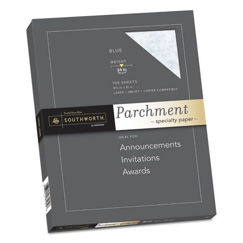 Parchment Specialty Paper, 24 Lb Bond Weight, 8.5 X 11, Blue, 100/pack