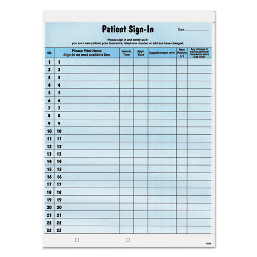 Patient Sign-in Label Forms, Two-part Carbon, 8.5 X 11.63, Blue Sheets, 125 Forms Total