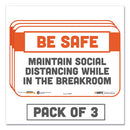 Besafe Messaging Repositionable Wall/door Signs, 9 X 6, Maintain Social Distancing While In The Breakroom, White, 3/pack