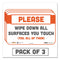 Besafe Messaging Repositionable Wall/door Signs, 9 X 6, Please Wipe Down All Surfaces You Touch, White, 3/pack