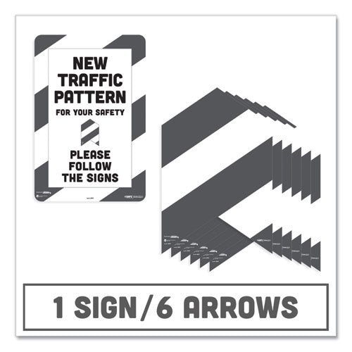 Besafe Carpet Decals, New Traffic Pattern For Your Safety; Please Follow The Signs, 12 X 18, White/gray, 7/pack