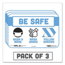 Besafe Messaging Education Wall Signs, 9 X 6,  "be Safe, Wear A Mask, Wash Your Hands, Follow The Arrows", 3/pack