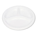 Plastic Dinnerware, Compartment Plates, 9" Dia, White, 125/pack