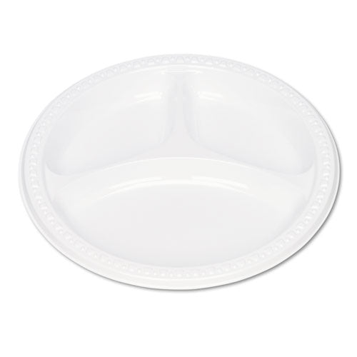 Plastic Dinnerware, Compartment Plates, 9" Dia, White, 125/pack