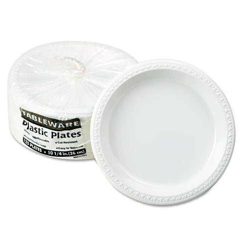 Plastic Dinnerware, Plates, 10.25" Dia, White, 125/pack