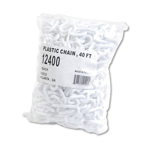 Crowd Control Stanchion Chain, Plastic, 40 Ft, White