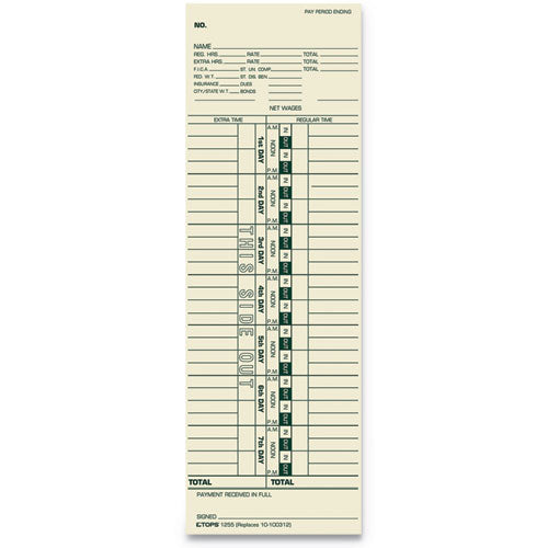 Time Clock Cards, Replacement For 10-100312/1950-9301/k14-36981d, One Side, 3.5 X 10.5, 500/box