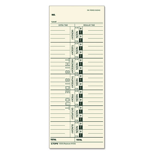 Time Clock Cards, Replacement For 10-800292/m-33, One Side, 3.5 X 9, 100/pack