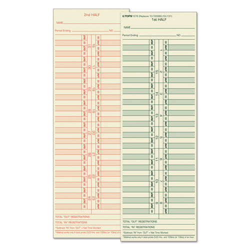 Time Clock Cards, Replacement For 10-100382/1950-9631, Two Sides, 3.5 X 10.5, 500/box