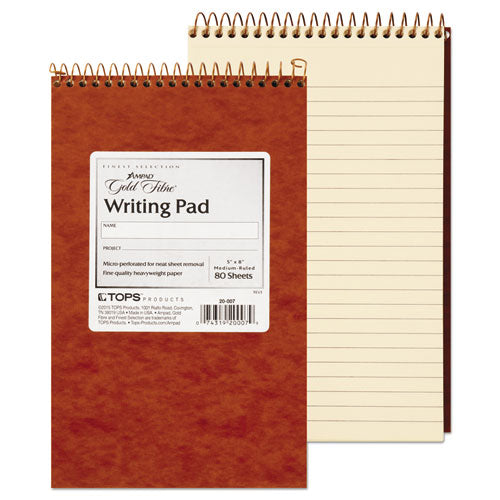 Gold Fibre Retro Wirebound Writing Pads, Medium/college Rule, Red Cover, 80 Antique Ivory 5 X 8 Sheets