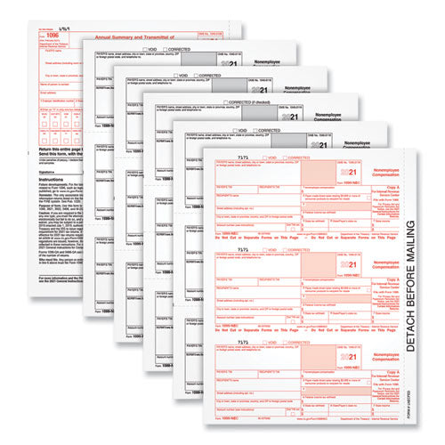 Five-part 1099-nec Tax Forms, Fiscal Year: 2022, Five-part Carbonless, 8.5 X 3.5, 3 Forms/sheet, 50 Forms Total