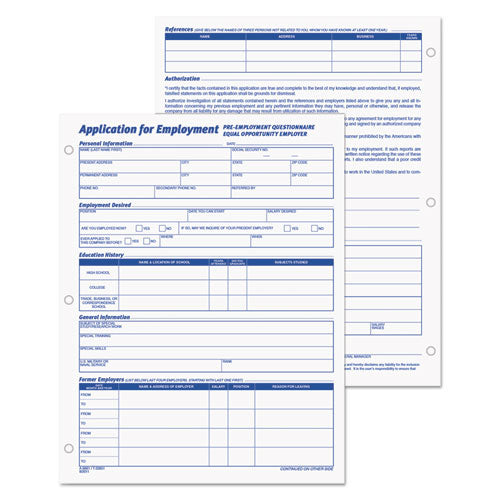 Employee Application Form, One-part (no Copies), 11 X 8.38, 50 Forms/pad, 2 Pads/pack