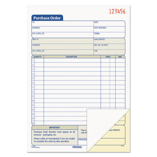 Purchase Order Book, 12 Lines, Two-part Carbonless, 5.56 X 8.44, 50 Forms Total