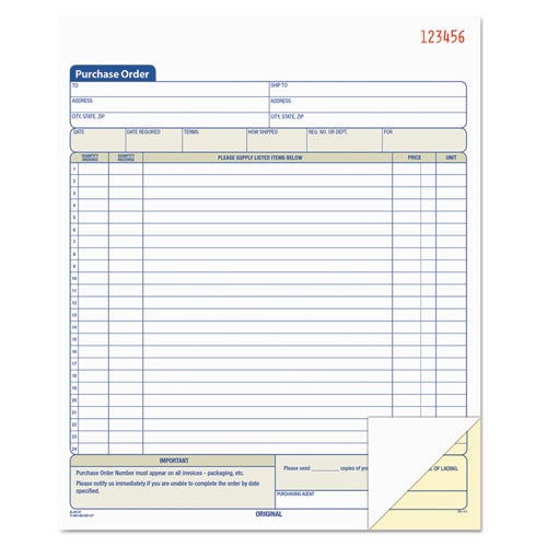 Purchase Order Book, 22 Lines, Two-part Carbonless, 8.38 X 10.19, 50 Forms Total