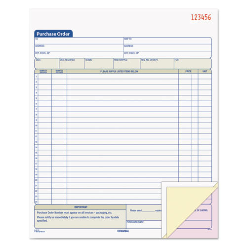 Purchase Order Book, 22 Lines, Three-part Carbonless, 8.38 X 10.19, 50 Forms Total