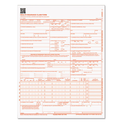 Cms-1500 Medicare/medicaid Forms For Laser Printers, One-part (no Copies), 8.5 X 11, 250 Forms Total