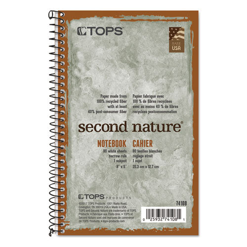 Second Nature Single Subject Wirebound Notebooks, Narrow Rule, Green Cover, (80) 8 X 5 Sheets