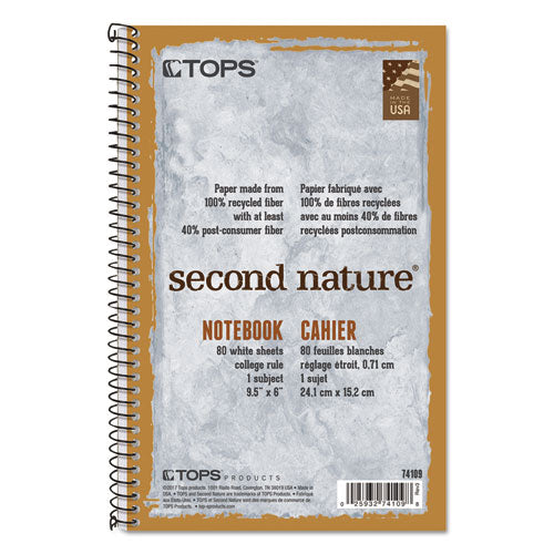 Second Nature Single Subject Wirebound Notebooks, Medium/college Rule, Light Blue Cover, (80) 9.5 X 6 Sheets