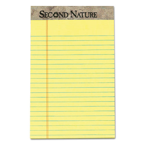 Second Nature Recycled Ruled Pads, Narrow Rule, 50 Canary-yellow 5 X 8 Sheets, Dozen