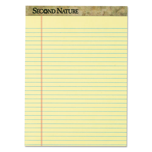 Second Nature Recycled Ruled Pads, Wide/legal Rule, 50 Canary-yellow 8.5 X 11.75 Sheets, Dozen