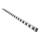 Vertical Power Strip, 16 Outlets, 15 Ft Cord, Silver