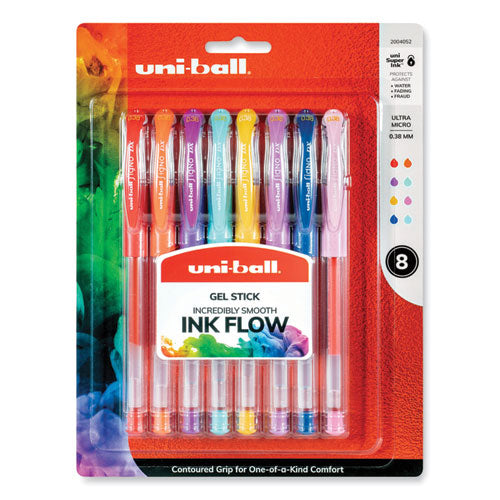 Gel Pen, Stick, Micro 0.38 Mm, Assorted Ink Colors, Clear Barrel, 8/pack