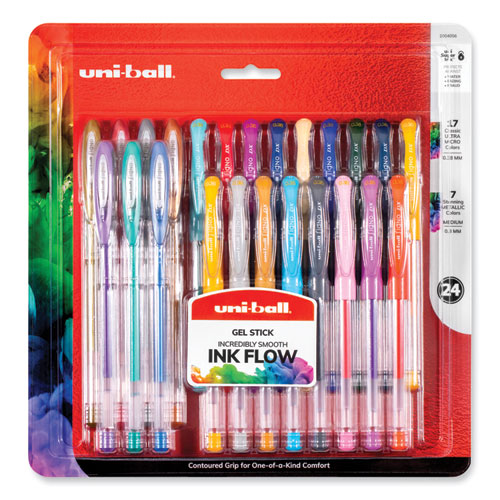 Gel Pen, Stick, Assorted Sizes, Assorted Ink Colors, Clear Barrel, 24/pack