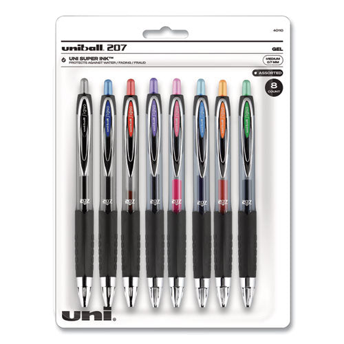 Signo 207 Gel Pen, Retractable, Medium 0.7 Mm, Assorted Ink Colors, Black Barrel, 8/pack