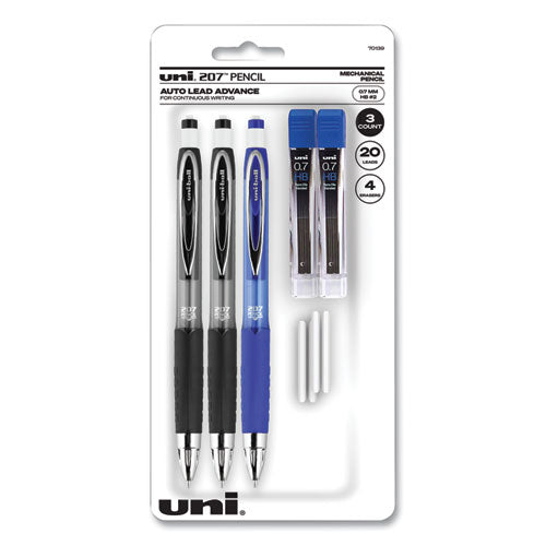 207 Mechanical Pencil With Lead And Eraser Refills, 0.7 Mm, Hb (#2), Black Lead, Assorted Barrel Colors, 3/set