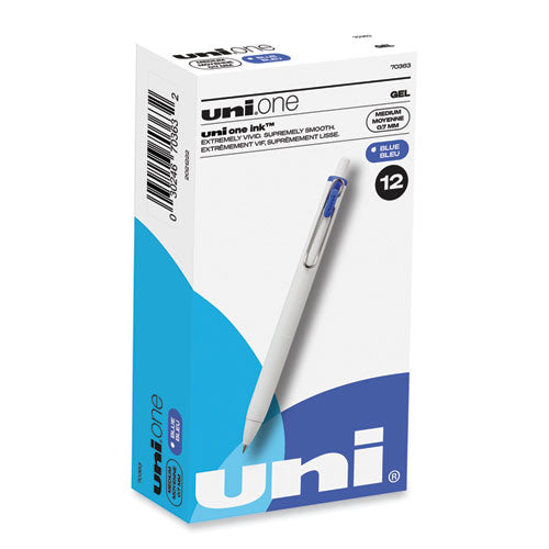 Unione Gel Pen, Retractable, Medium 0.7 Mm, Blue Ink, White Barrel, Dozen