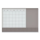 3n1 Magnetic Glass Dry Erase Combo Board, 47 X 35, Month View, Gray/white Surface, White Aluminum Frame