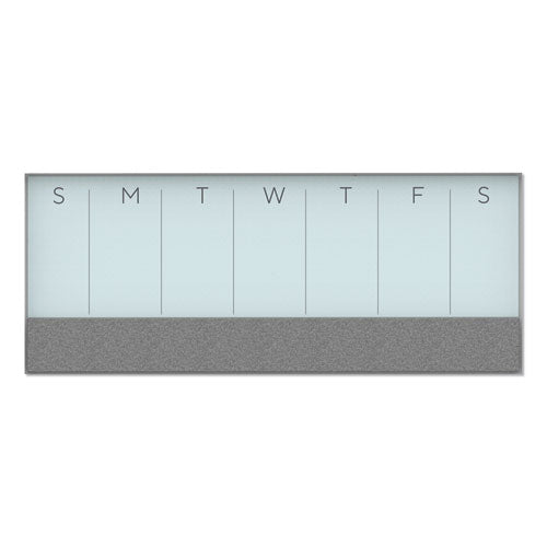 3n1 Magnetic Glass Dry Erase Combo Board, Weekly Calendar, 36 X 15.25, Gray/white Surface, White Aluminum Frame