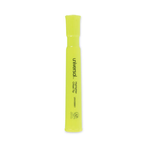 Desk Highlighters, Fluorescent Yellow Ink, Chisel Tip, Yellow Barrel, Dozen