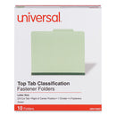 Four-section Pressboard Classification Folders, 2" Expansion, 1 Divider, 4 Fasteners, Letter Size, Green Exterior, 10/box