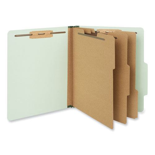 Eight-section Pressboard Classification Folders, 3" Expansion, 3 Dividers, 8 Fasteners, Letter Size, Gray-green, 10/box