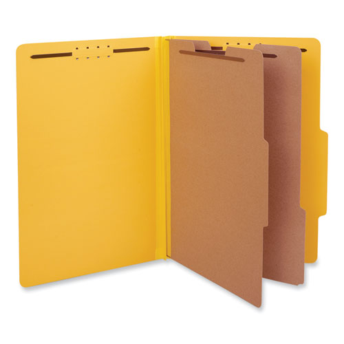 Bright Colored Pressboard Classification Folders, 2" Expansion, 2 Dividers, 6 Fasteners, Legal Size, Yellow Exterior, 10/box