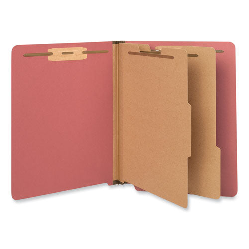 Deluxe Six-section Pressboard End Tab Classification Folders, 2 Dividers, 6 Fasteners, Letter Size, Bright Red, 10/box