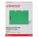 Deluxe Reinforced Top Tab Fastener Folders, 0.75" Expansion, 2 Fasteners, Letter Size, Green Exterior, 50/box