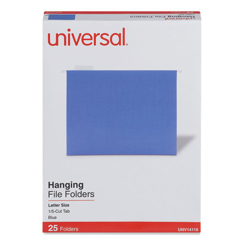 Deluxe Bright Color Hanging File Folders, Letter Size, 1/5-cut Tabs, Blue, 25/box