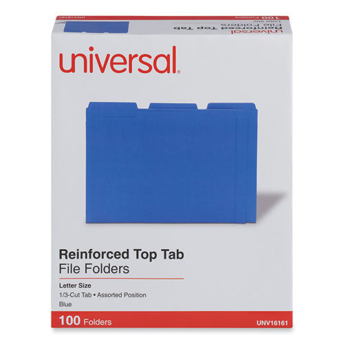 Reinforced Top-tab File Folders, 1/3-cut Tabs: Assorted, Letter Size, 1" Expansion, Blue, 100/box