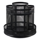 Metal Mesh Rotating Desktop Organizer, 8 Compartments, Metal Mesh, 6.5" Diameter X 6.13"h, Black