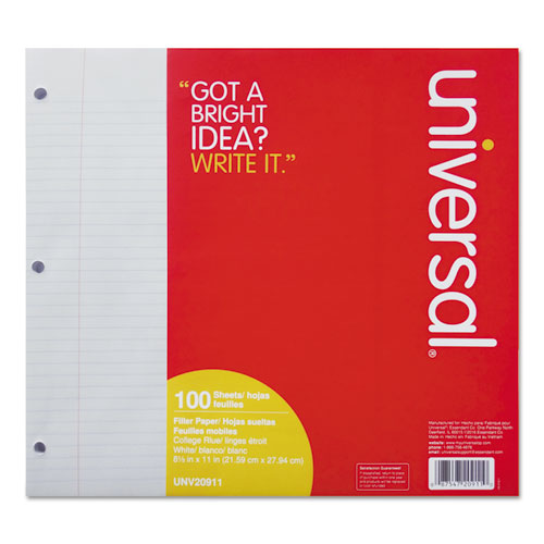 Filler Paper, 3-hole, 8.5 X 11, Medium/college Rule, 100/pack