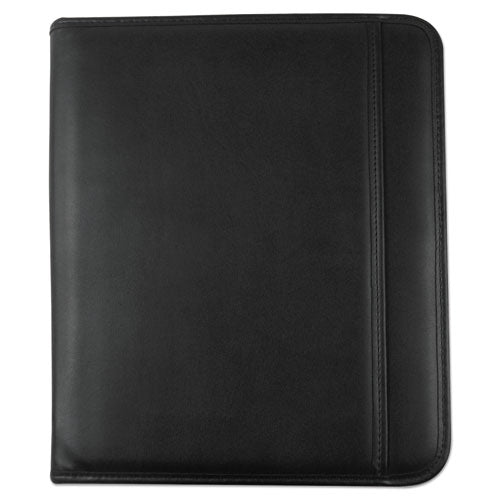 Leather Textured Zippered Padfolio With Tablet Pocket, 10 3/4 X 13 1/8, Black