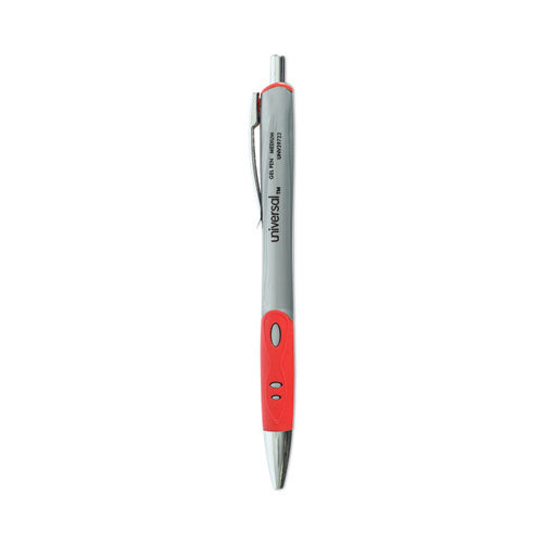 Comfort Grip Gel Pen, Retractable, Medium 0.7 Mm, Red Ink, Silver Barrel, Dozen