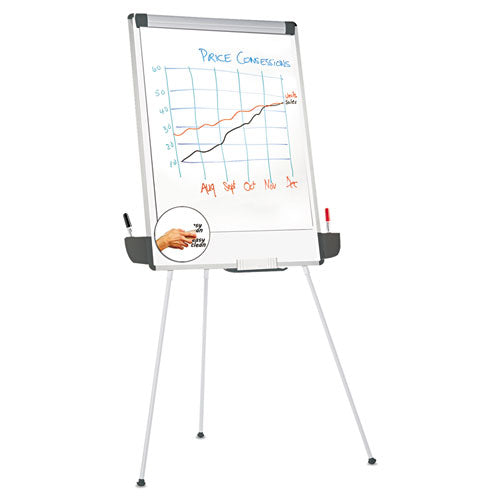 Dry Erase Board With Tripod Easel And Adjustable Pen Cups, 29 X 41, White Surface, Silver Frame