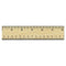 Flat Wood Ruler W/double Metal Edge, Standard, 12" Long, Clear Lacquer Finish